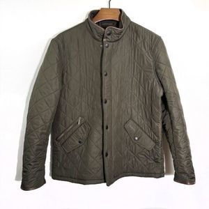 BARBOUR Powell Men's Quilted Green Lined Faux Leather Trim Jacket Size XL